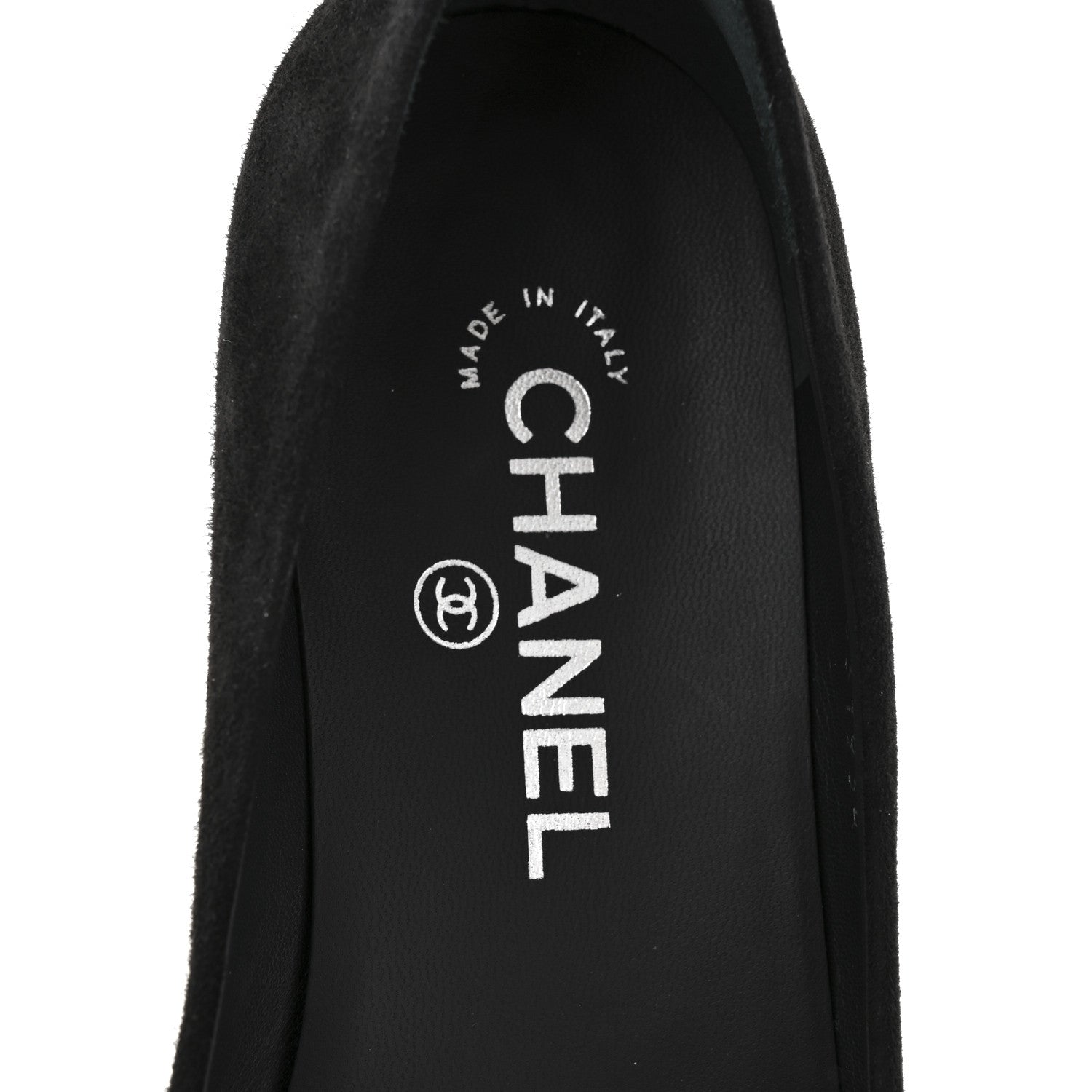 Chanel Suede Patent Camellia CC Ballerina Flat 37 Navy Black