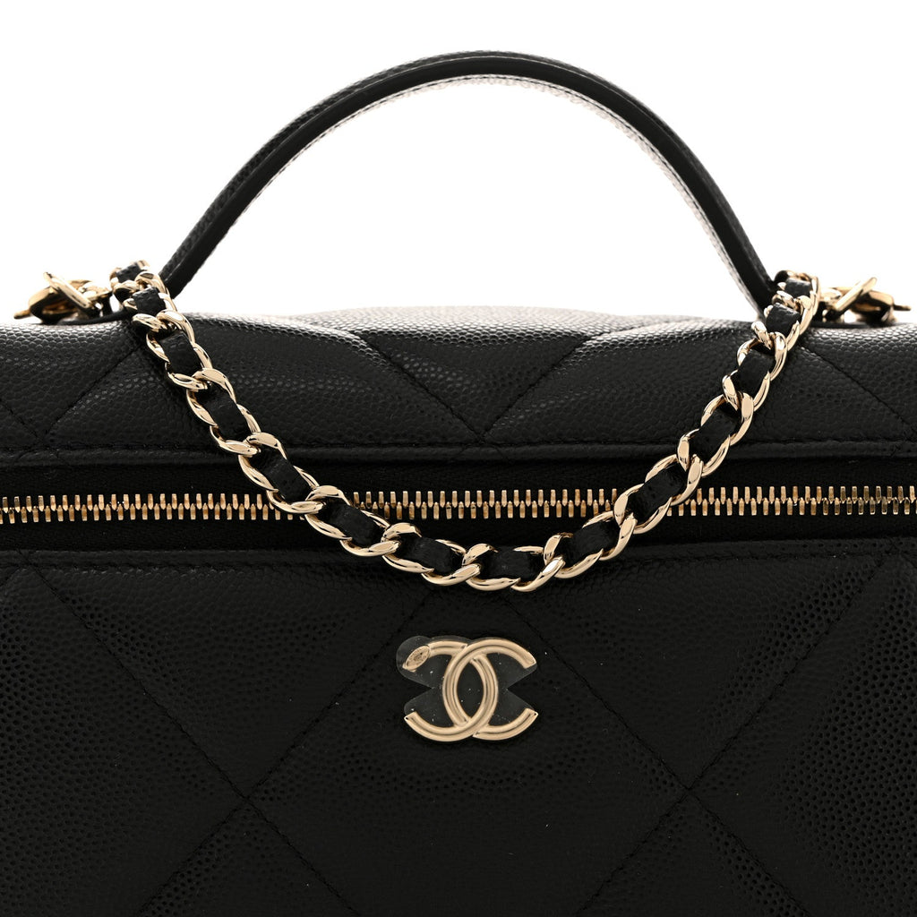 Chanel Caviar Quilted Top Handle Slim Vanity With Chain Black