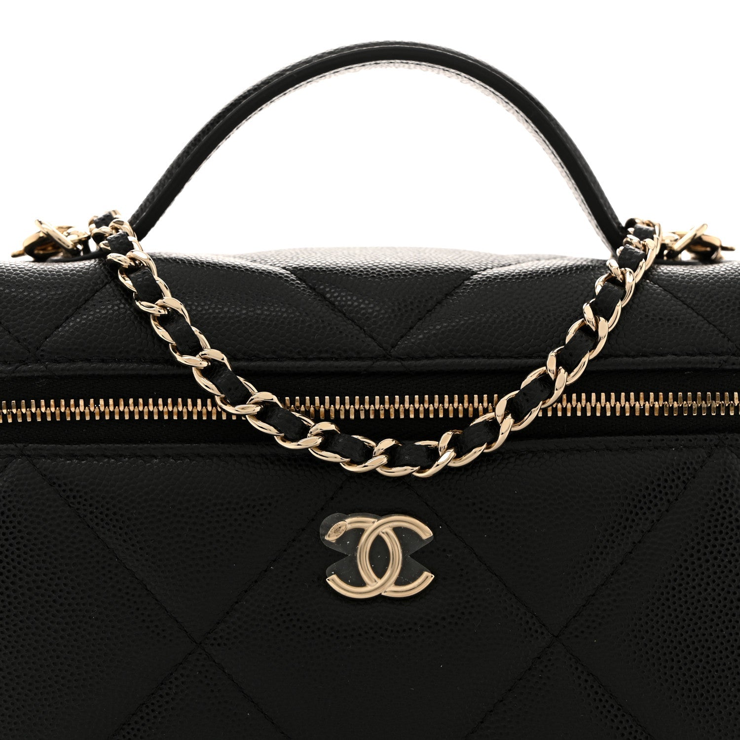 Chanel Caviar Quilted Top Handle Slim Vanity With Chain Black