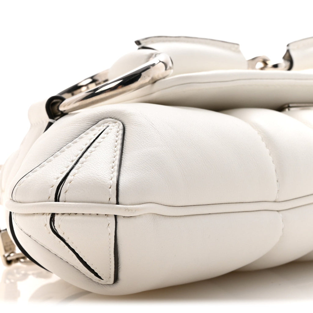 Gucci Nappa Vertical Matelasse Small Maxi Horsebit Chain Shoulder Bag Great White