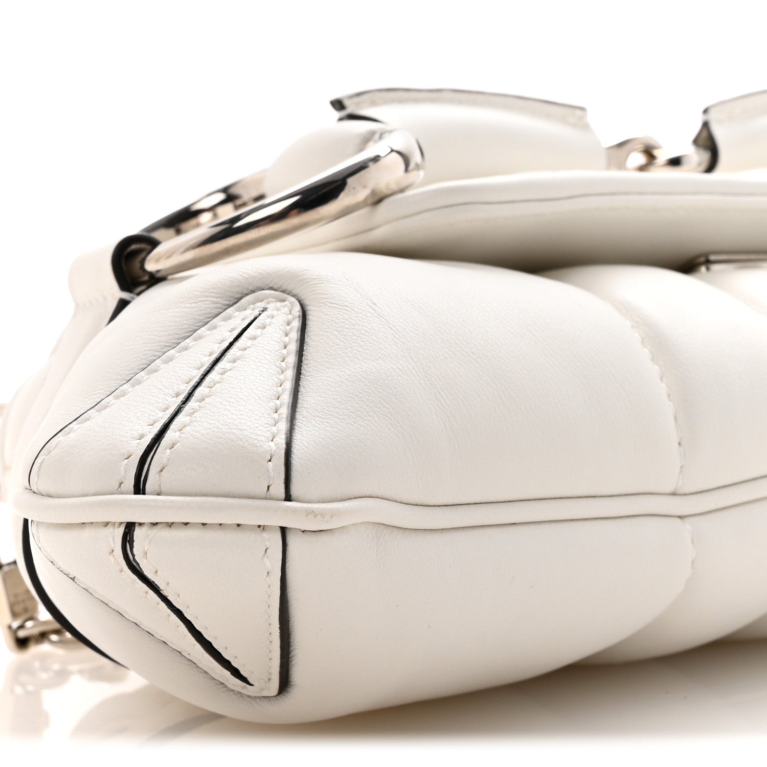 Gucci Nappa Vertical Matelasse Small Maxi Horsebit Chain Shoulder Bag Great White