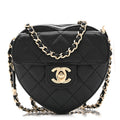 Chanel Lambskin Quilted CC In Love Heart Clutch With Chain Black