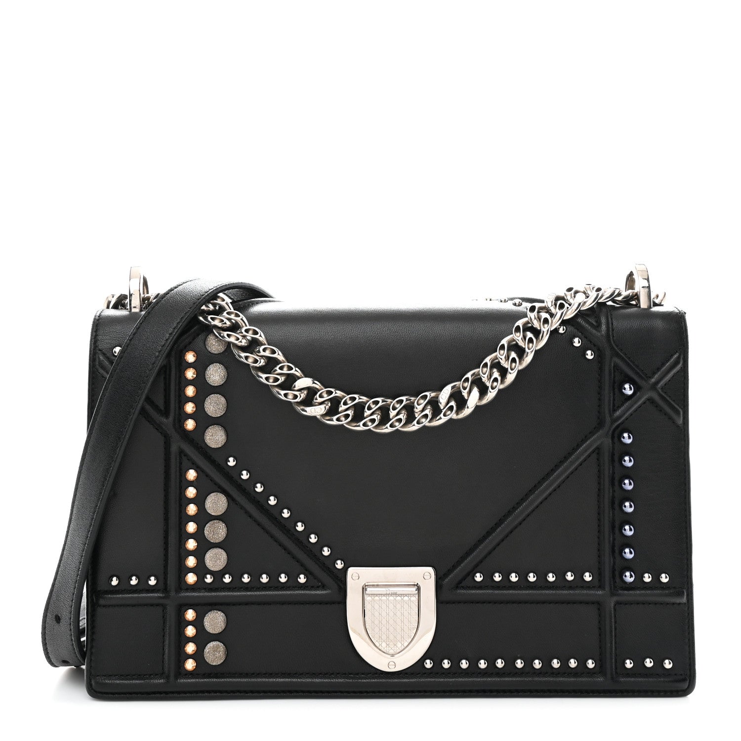 Christian Dior Lambskin Multi Studded Medium Diorama Flap Bag Black