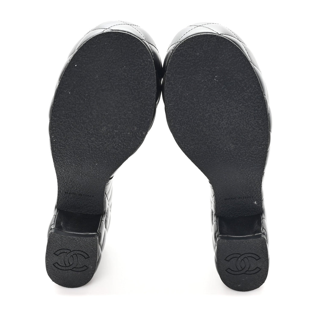 Lambskin Quilted CC Platform Mules 41 Black