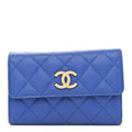 Caviar Quilted Studded CC Medium Flap Wallet Blue Blue