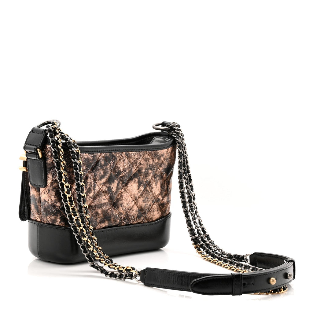 Chanel Metallic Crumpled Goatskin Quilted Small Gabrielle Hobo Black Rose Gold