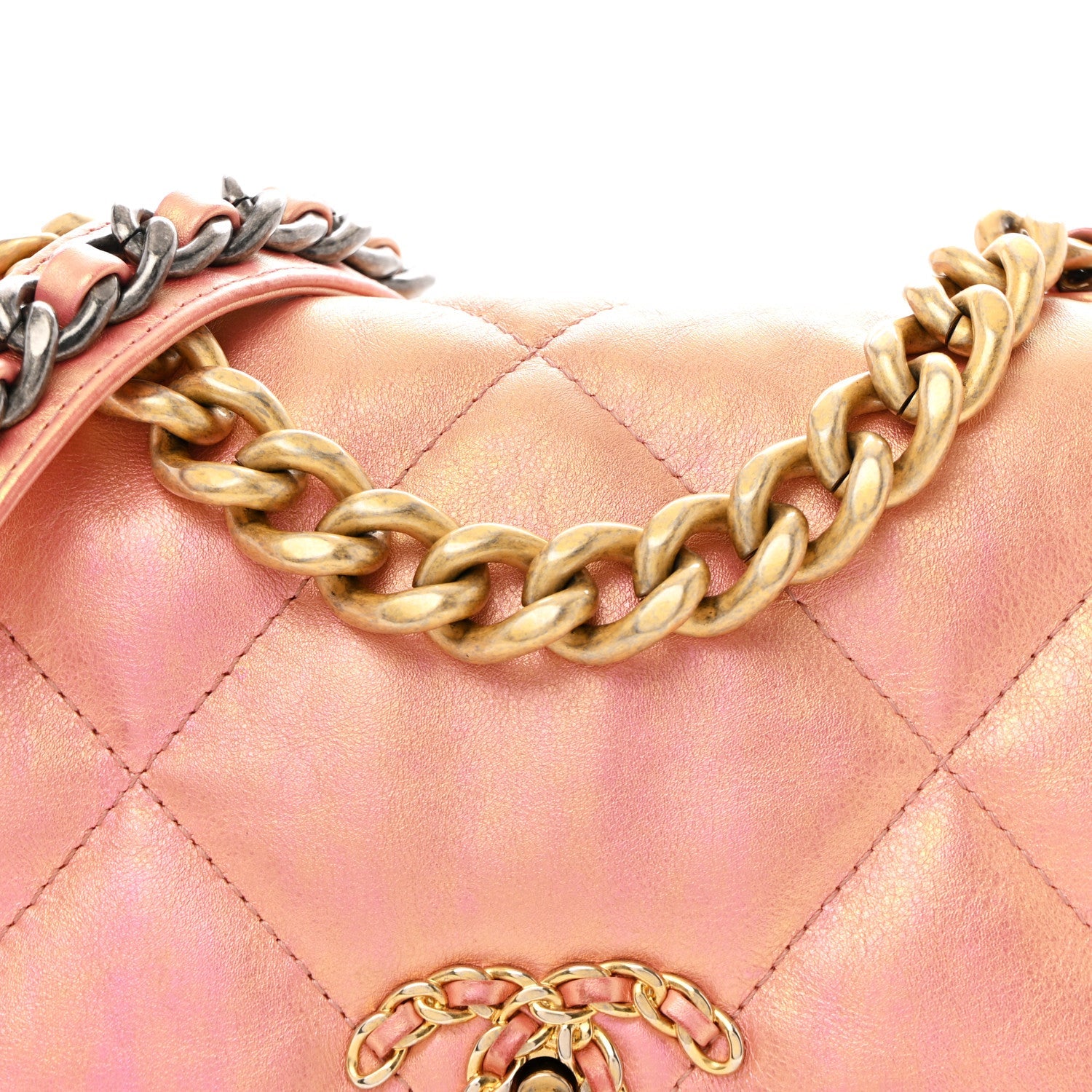 Chanel Iridescent Calfskin Quilted Medium Chanel 19 Flap Pink