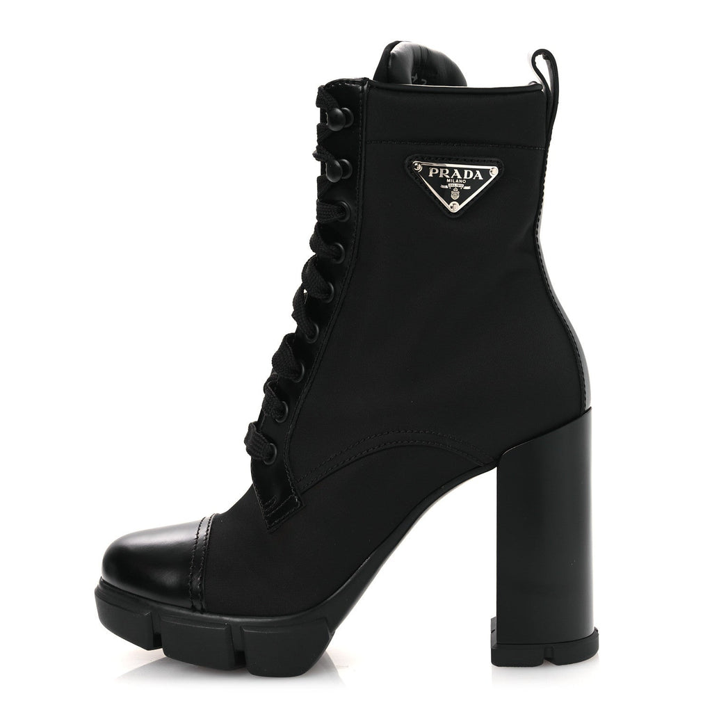 Prada Spazzolato Re-Nylon Metal Triangle Logo 110mm Ankle Boots 36.5 Black