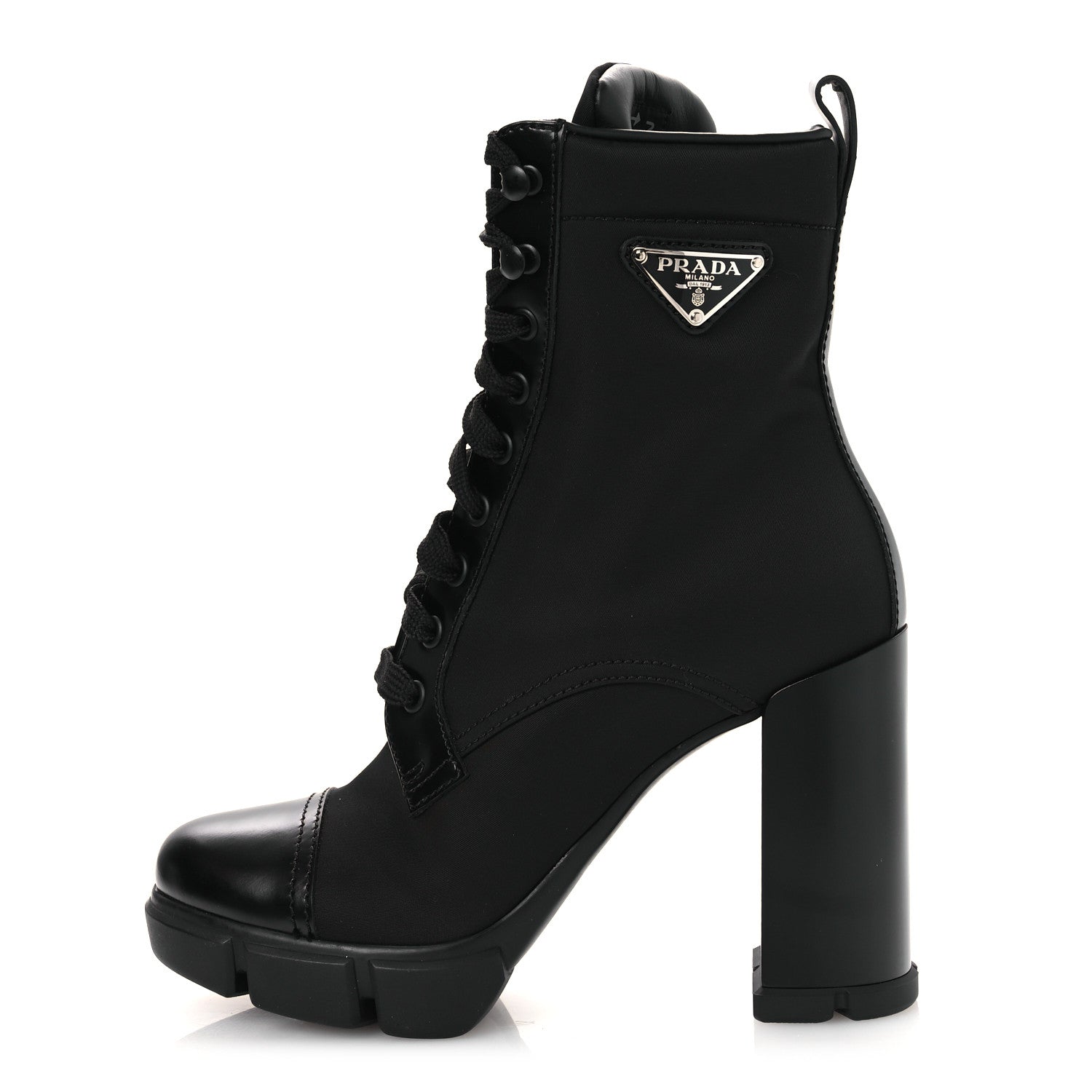 Prada Spazzolato Re-Nylon Metal Triangle Logo 110mm Ankle Boots 36.5 Black