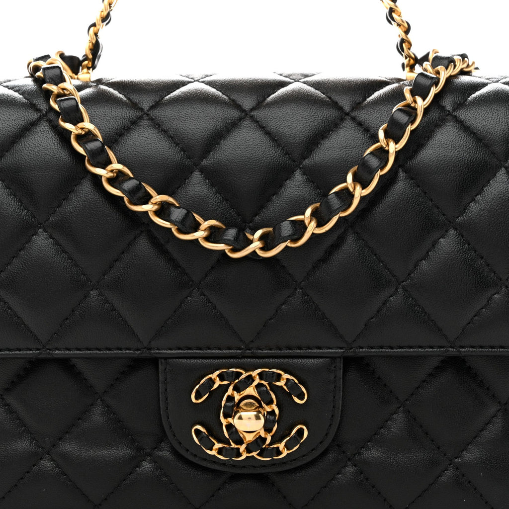 Chanel Lambskin Quilted Small Strass On Top Flap Bag Black