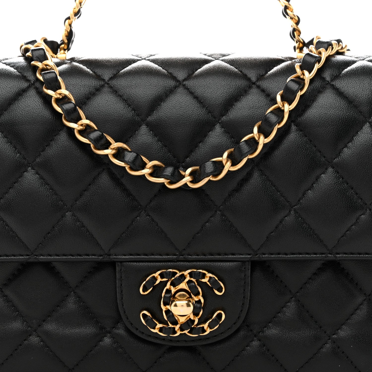 Chanel Lambskin Quilted Small Strass On Top Flap Bag Black