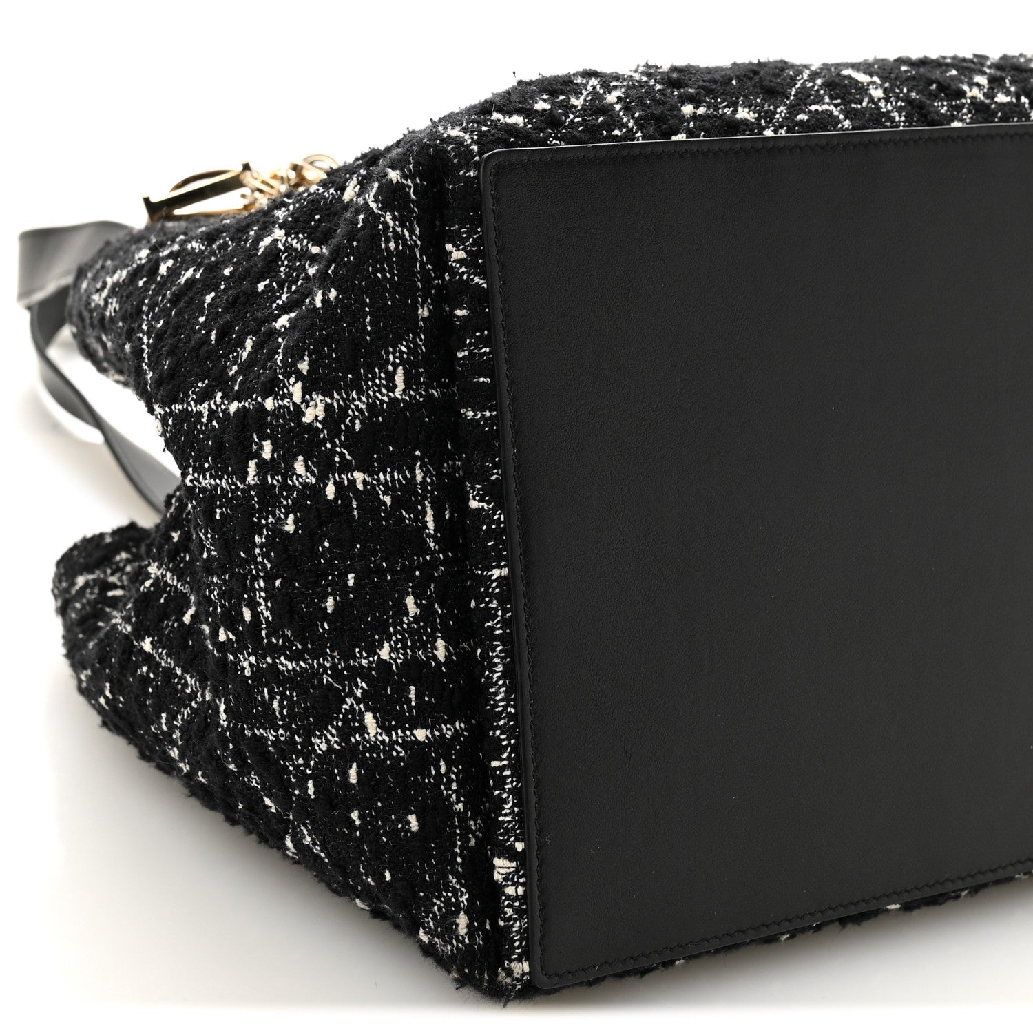 Christian Dior Calfskin Tweed Cannage Medium Toujours  Black White