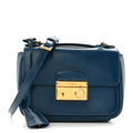 Prada Saffiano Vernice Lock Flap Chain Bag Azzurro