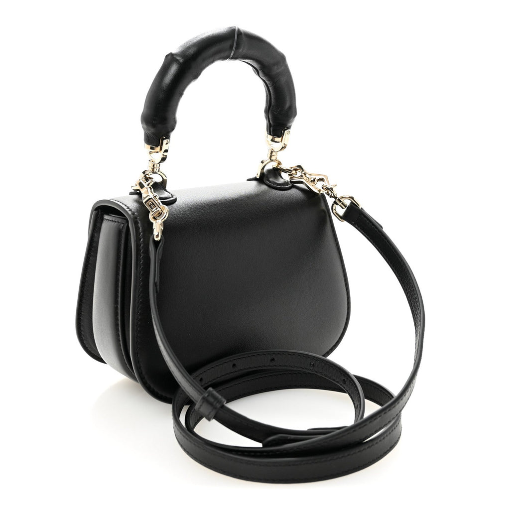 Gucci Boarded Dyana Lux Calfskin Mini Bamboo 1947 Top Handle Bag Black