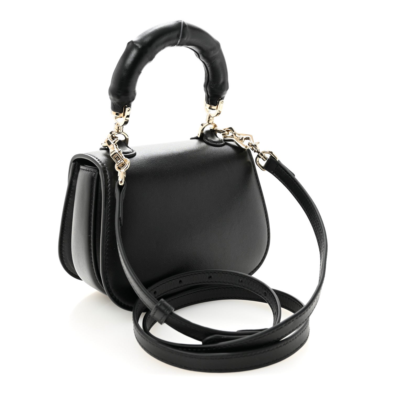 Gucci Boarded Dyana Lux Calfskin Mini Bamboo 1947 Top Handle Bag Black