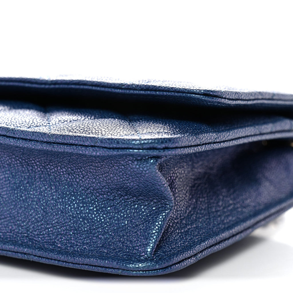 Chanel Iridescent Caviar Quilted Wallet on Chain WOC Dark Blue