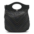 Chanel Glazed Calfskin Chevron Stitched Large 31 Shopping Bag Black Multicolor