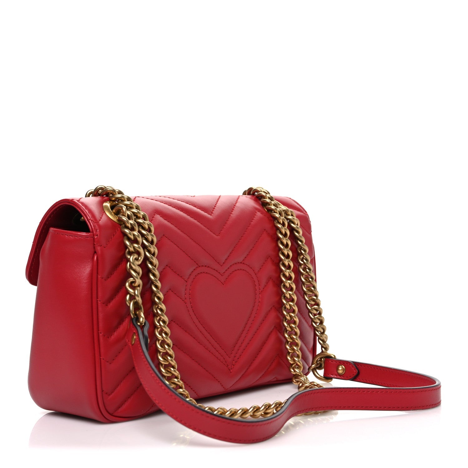 Gucci Calfskin Matelasse Small GG Marmont Shoulder Bag Hibiscus Red