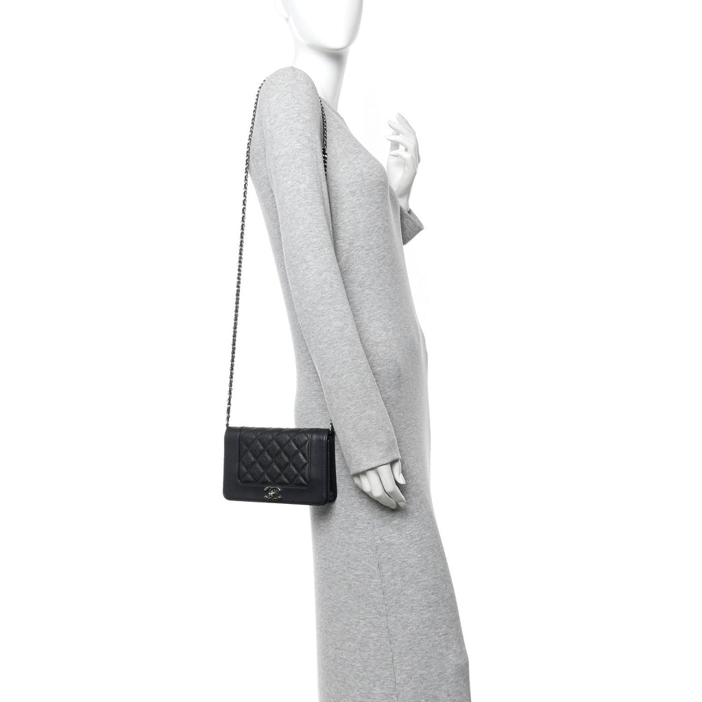 Chanel Caviar Quilted Vintage Mademoiselle Wallet On Chain WOC Black
