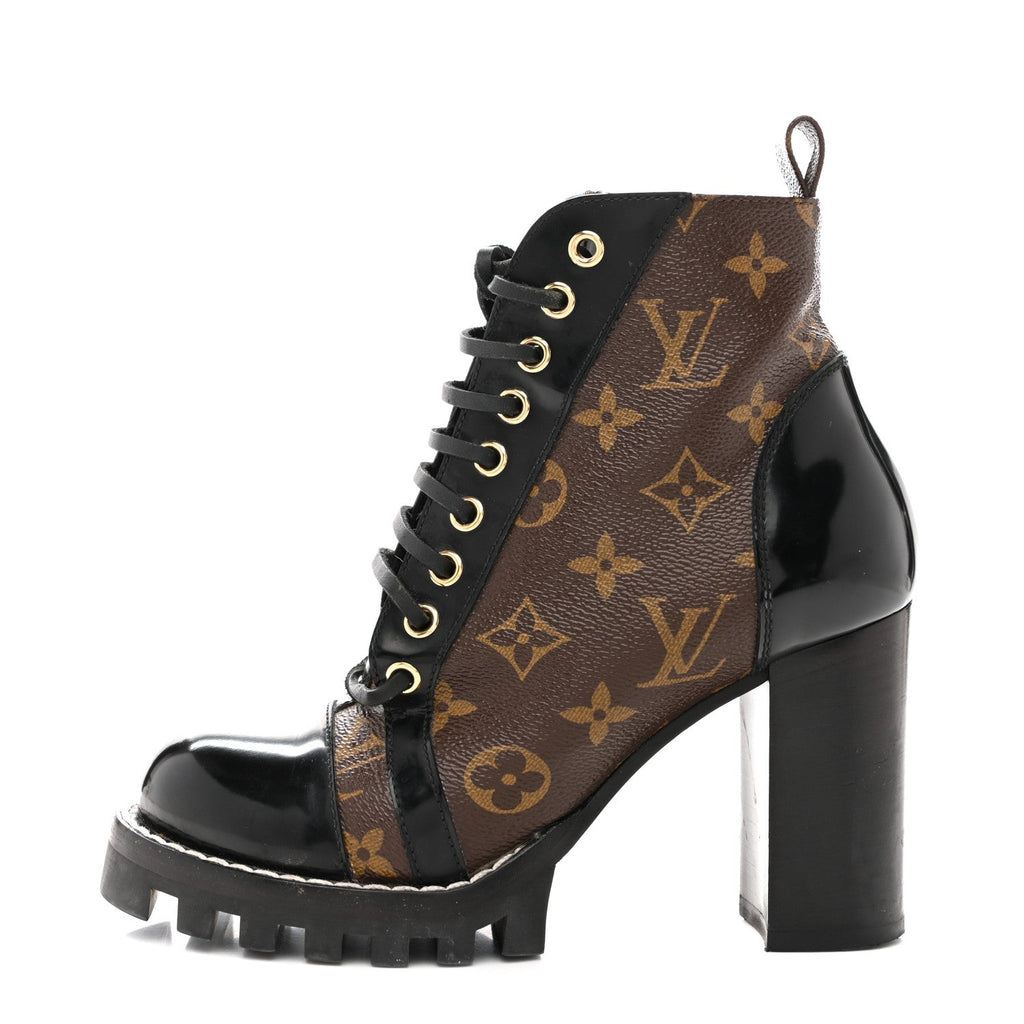 Louis Vuitton Patent Calfskin Monogram Star Trail Ankle Boots 36 Black