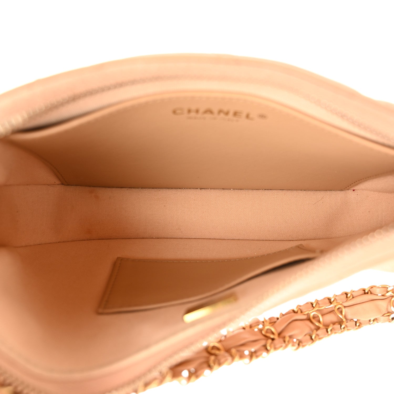 Chanel Crumpled Calfskin Quilted Braided CC Hobo Beige