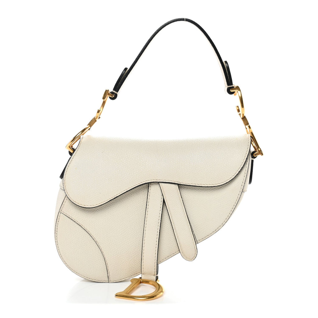 Christian Dior Grained Calfskin Mini Saddle Bag White