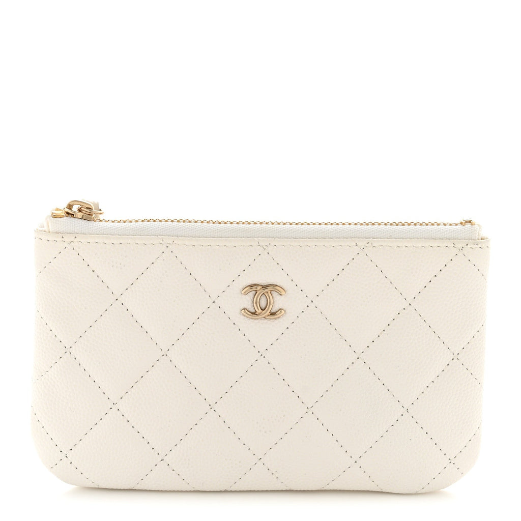 Caviar Quilted Small Cosmetic Case White