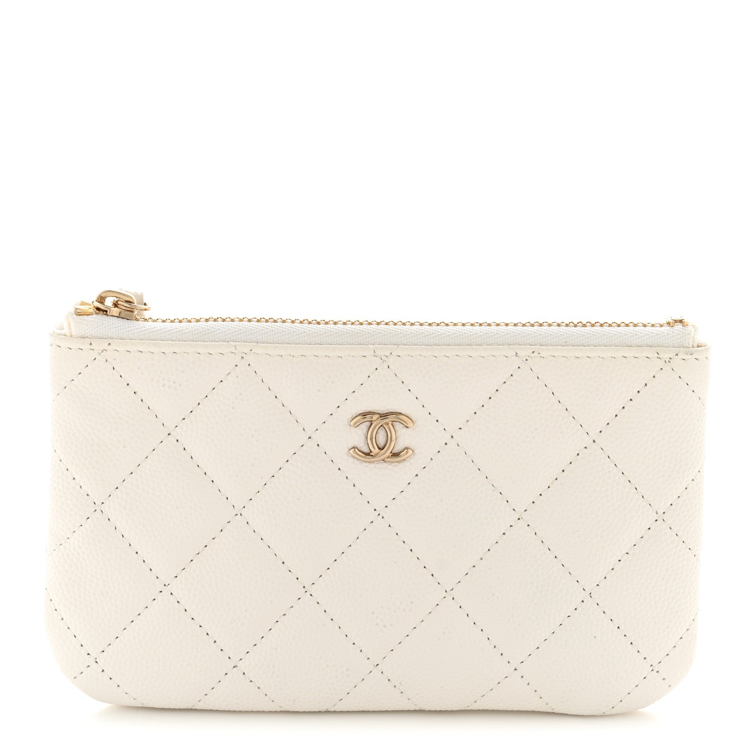 Caviar Quilted Small Cosmetic Case White
