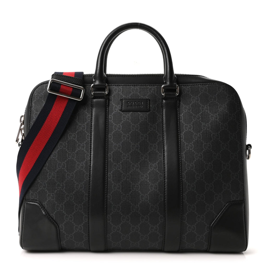 Gucci GG Supreme Monogram Appia Calfskin Web Briefcase Black