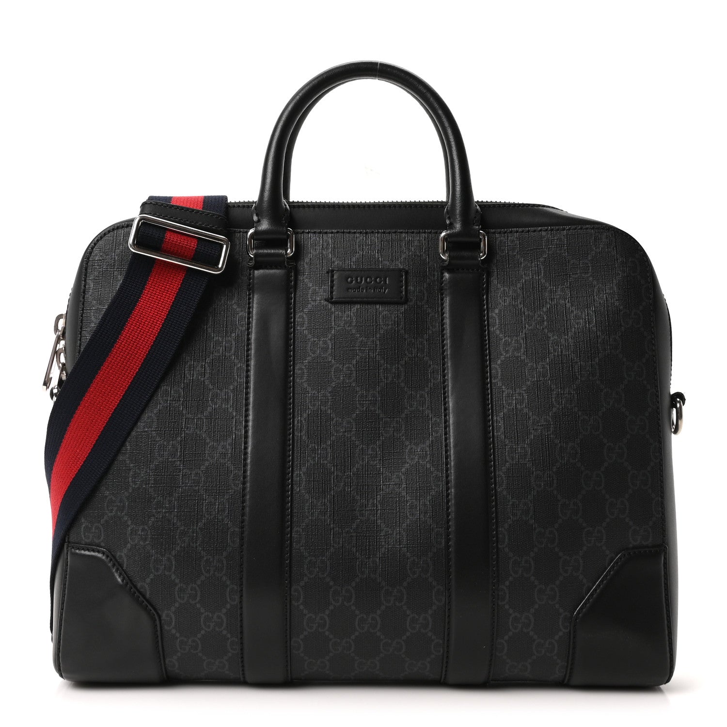 Gucci GG Supreme Monogram Appia Calfskin Web Briefcase Black