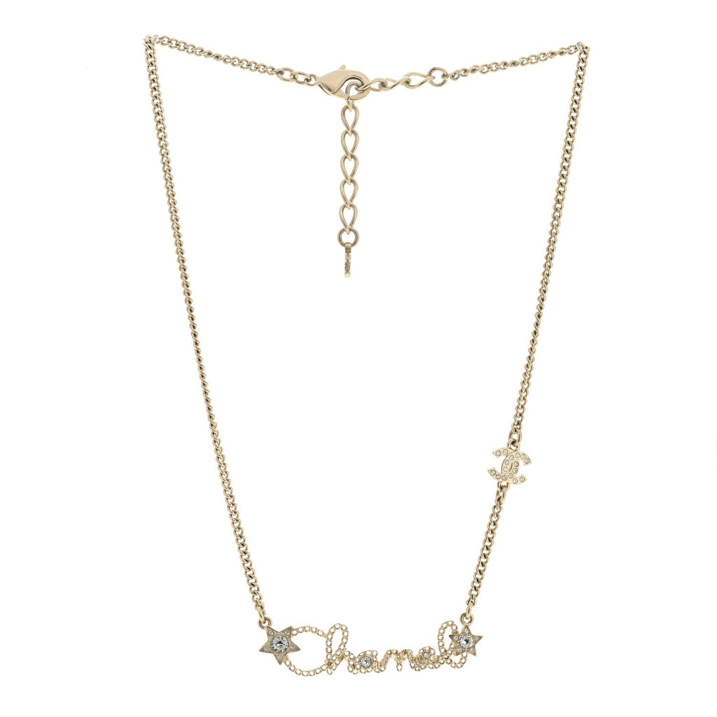 Metal Crystal Logo Star Necklace Gold