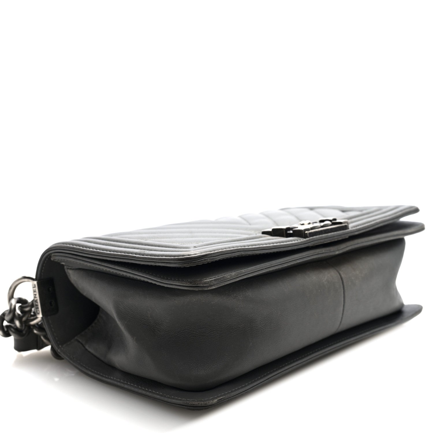 Chanel Lambskin Chevron Quilted Medium Boy Flap Grey