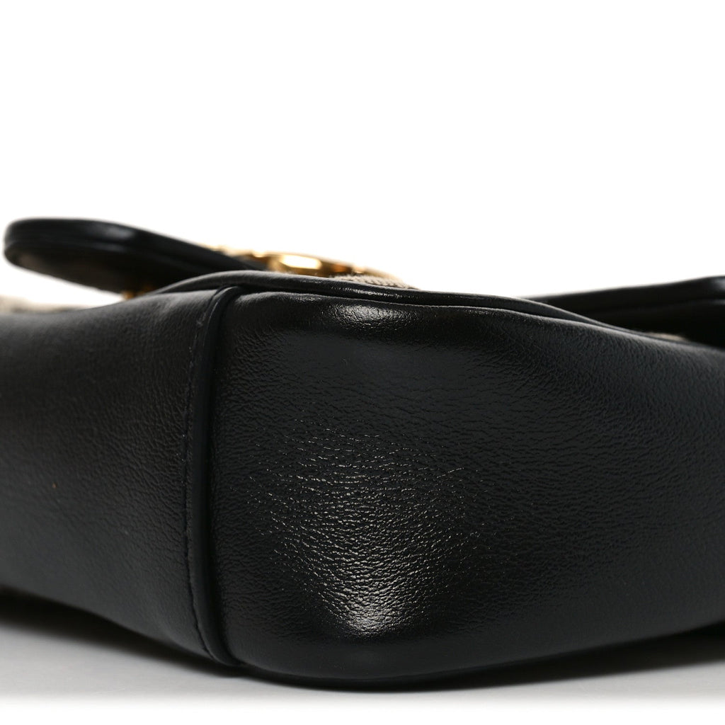 Gucci Monogram Matelasse Diagonal Mini GG Marmont Shoulder Bag Beige Black