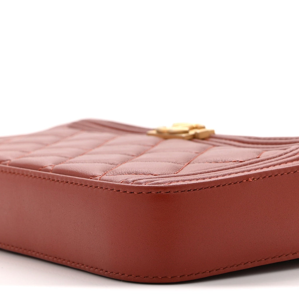 Chanel Lambskin Quilted Small Boy Clutch With Chain Orange