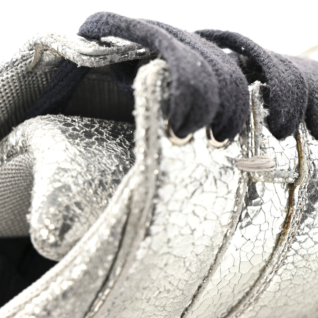 Metallic Crackled Calfskin CC Sneakers 36 Silver Black Navy