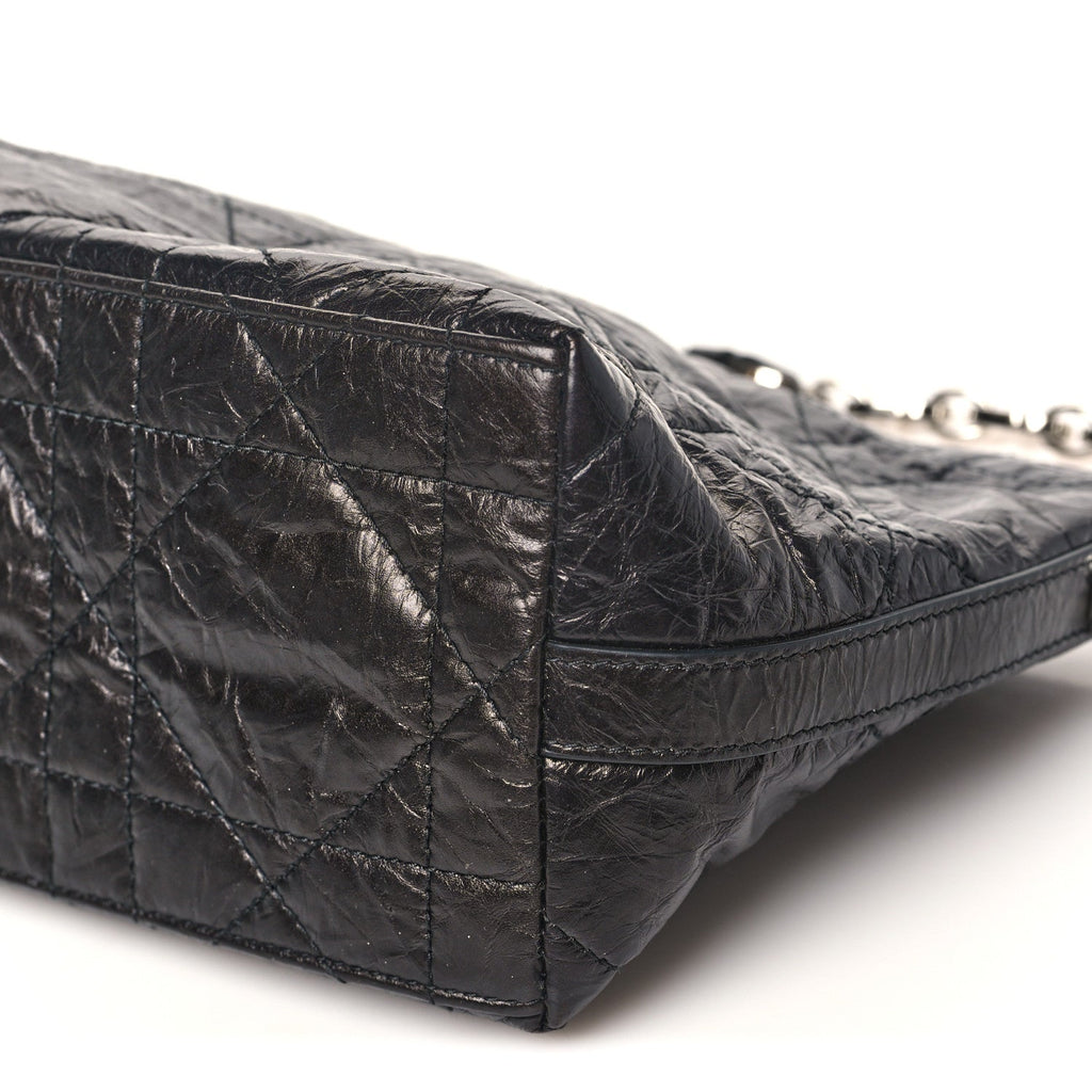 Christian Dior Crinkled Calfskin Macrocannage DiorStar Hobo Bag Black
