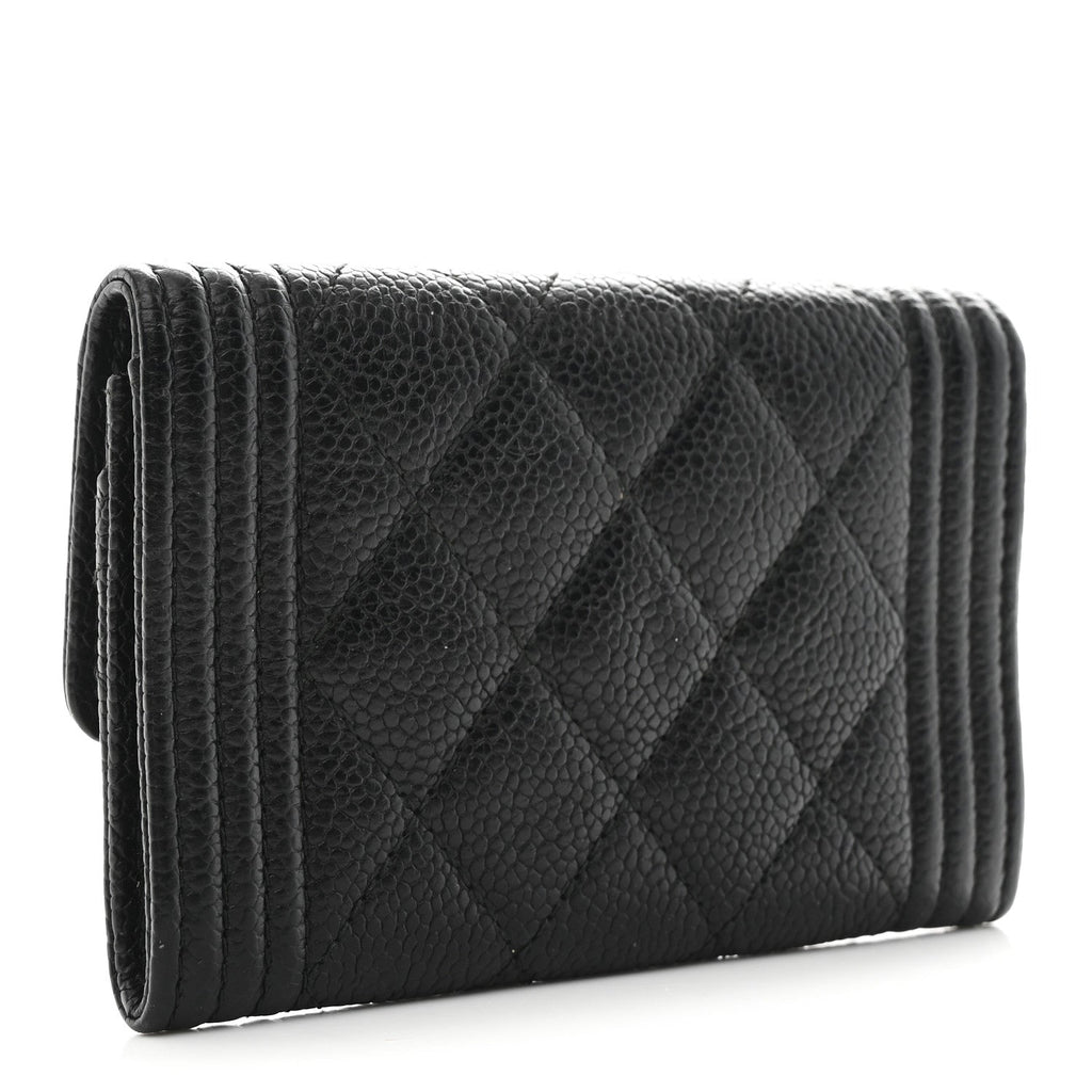 Caviar Quilted Boy Flap Card Holder Black