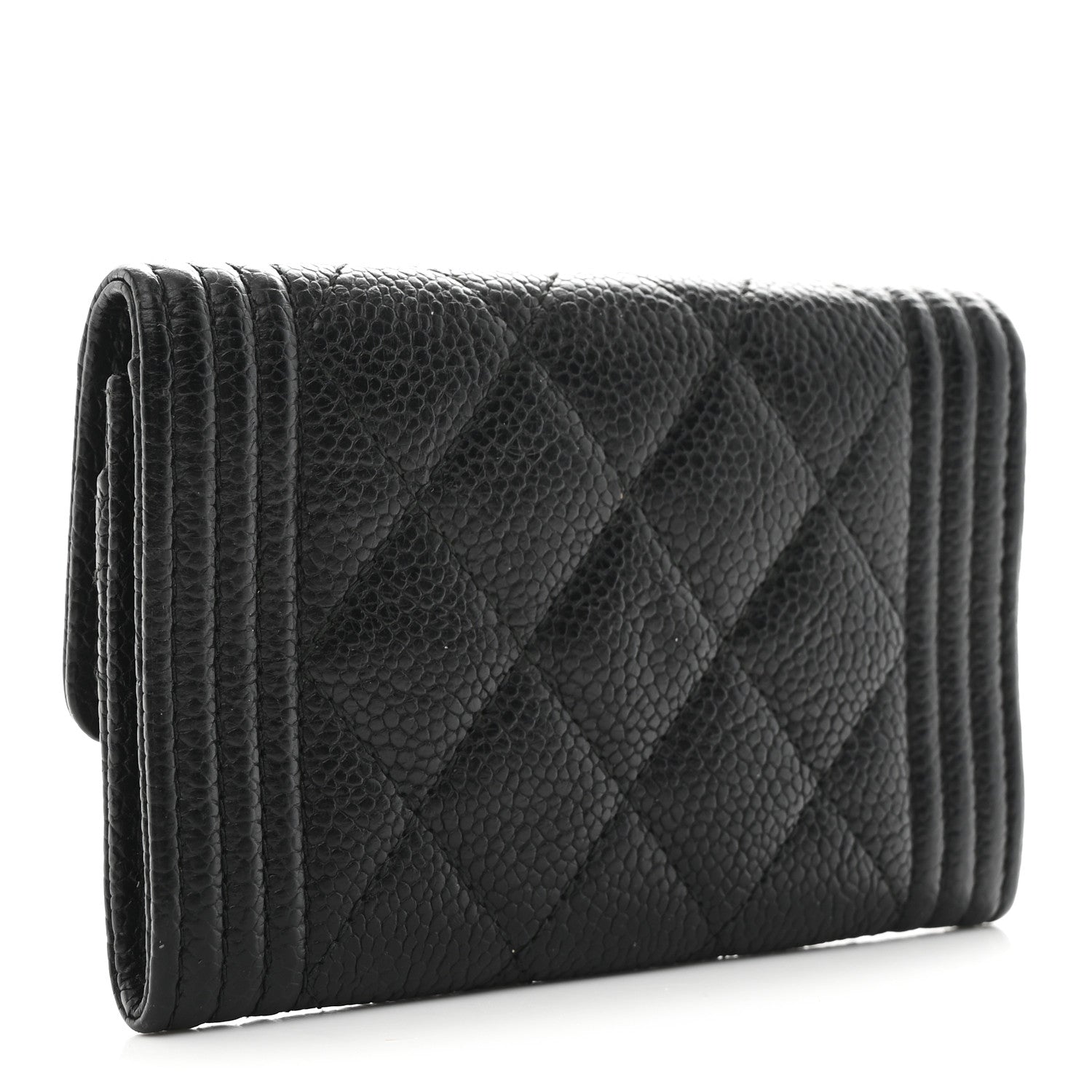 Caviar Quilted Boy Flap Card Holder Black