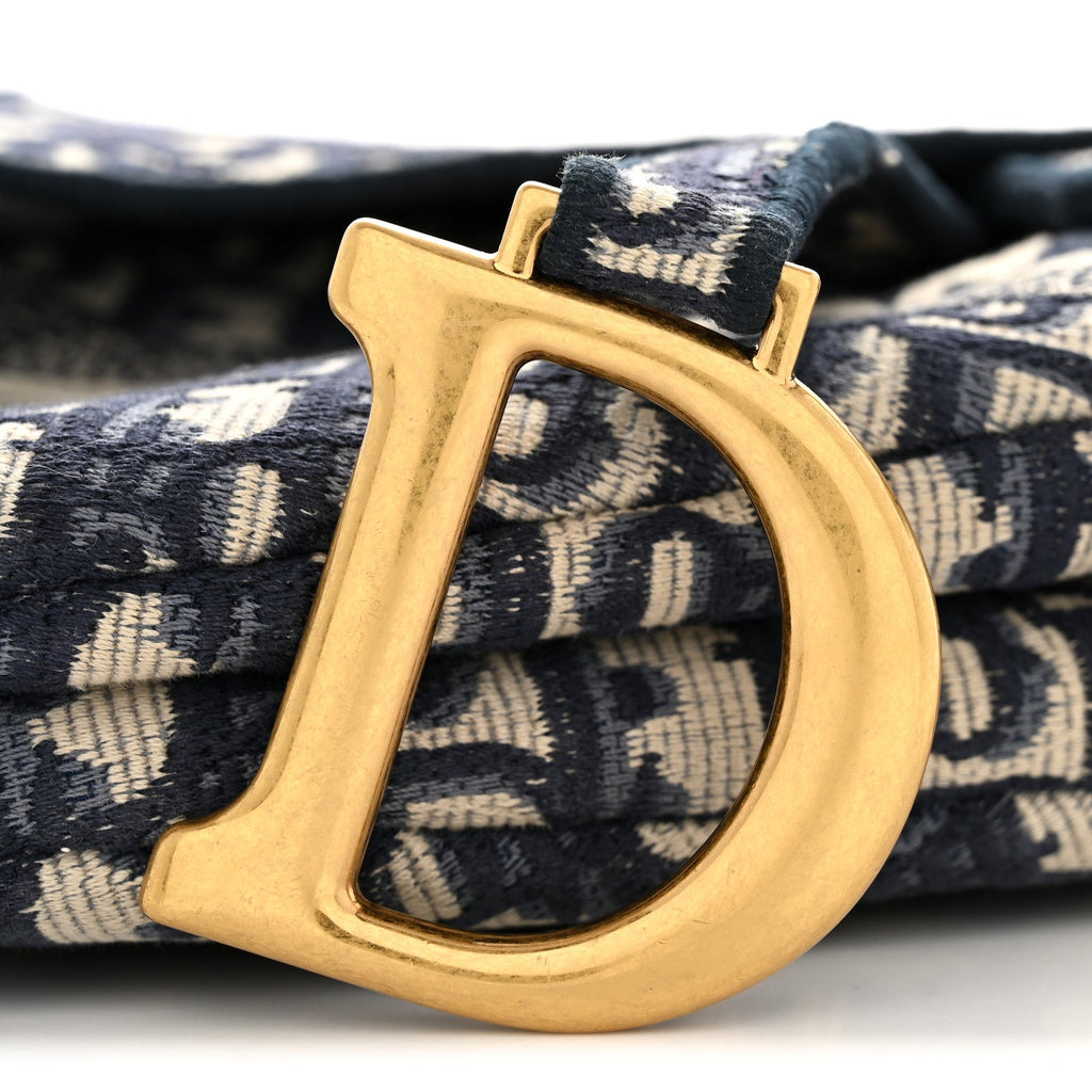 Christian Dior Oblique Embroidered Saddle Bag Blue