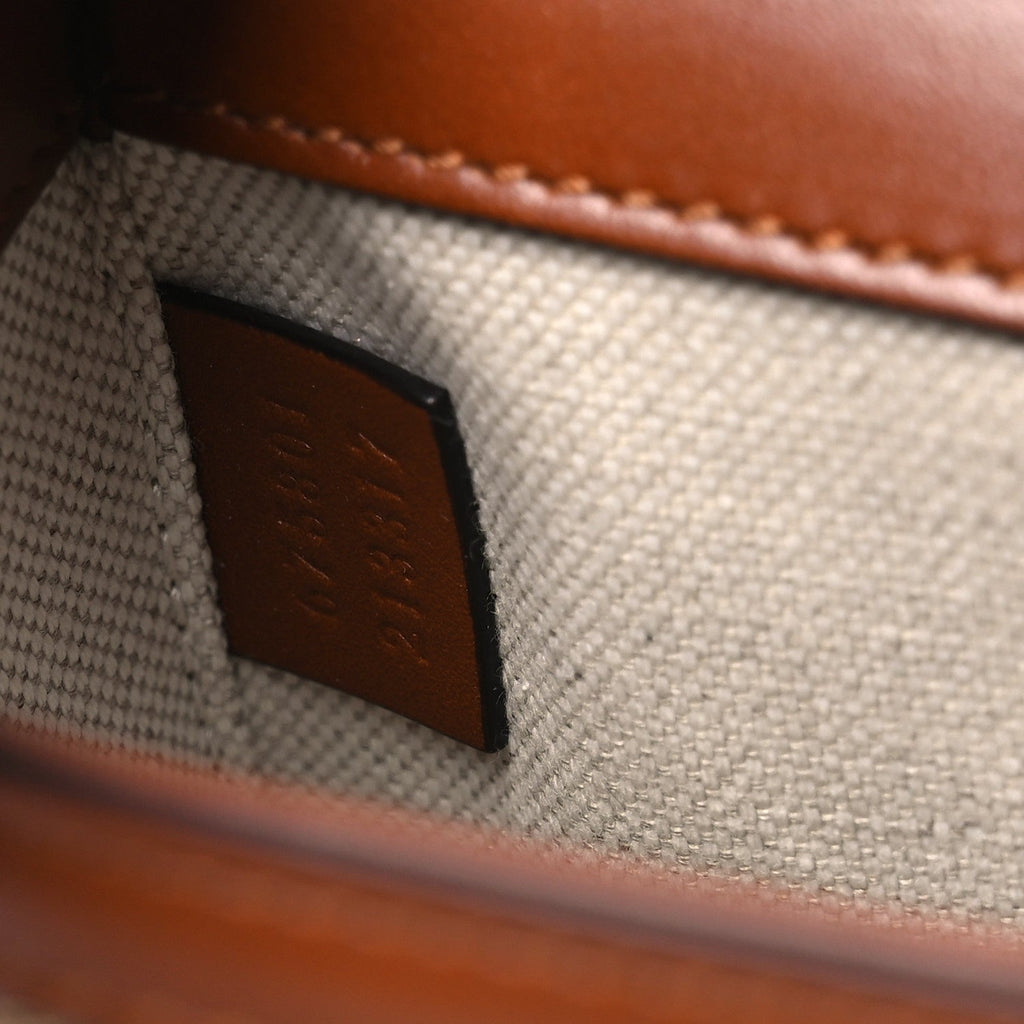 Gucci New Canvas Charisma Calfskin Crystal GG Monogram Mini Horsebit 1955 Shoulder Bag Camel Ebony