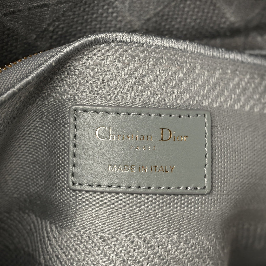 Christian Dior Canvas Embroidered Cannage Medium Lady D-Lite Gray
