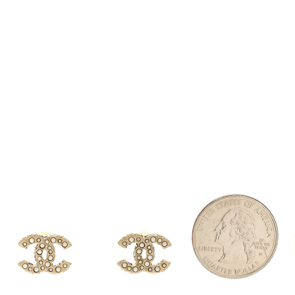 Pearl Crystal CC Earrings Light Gold