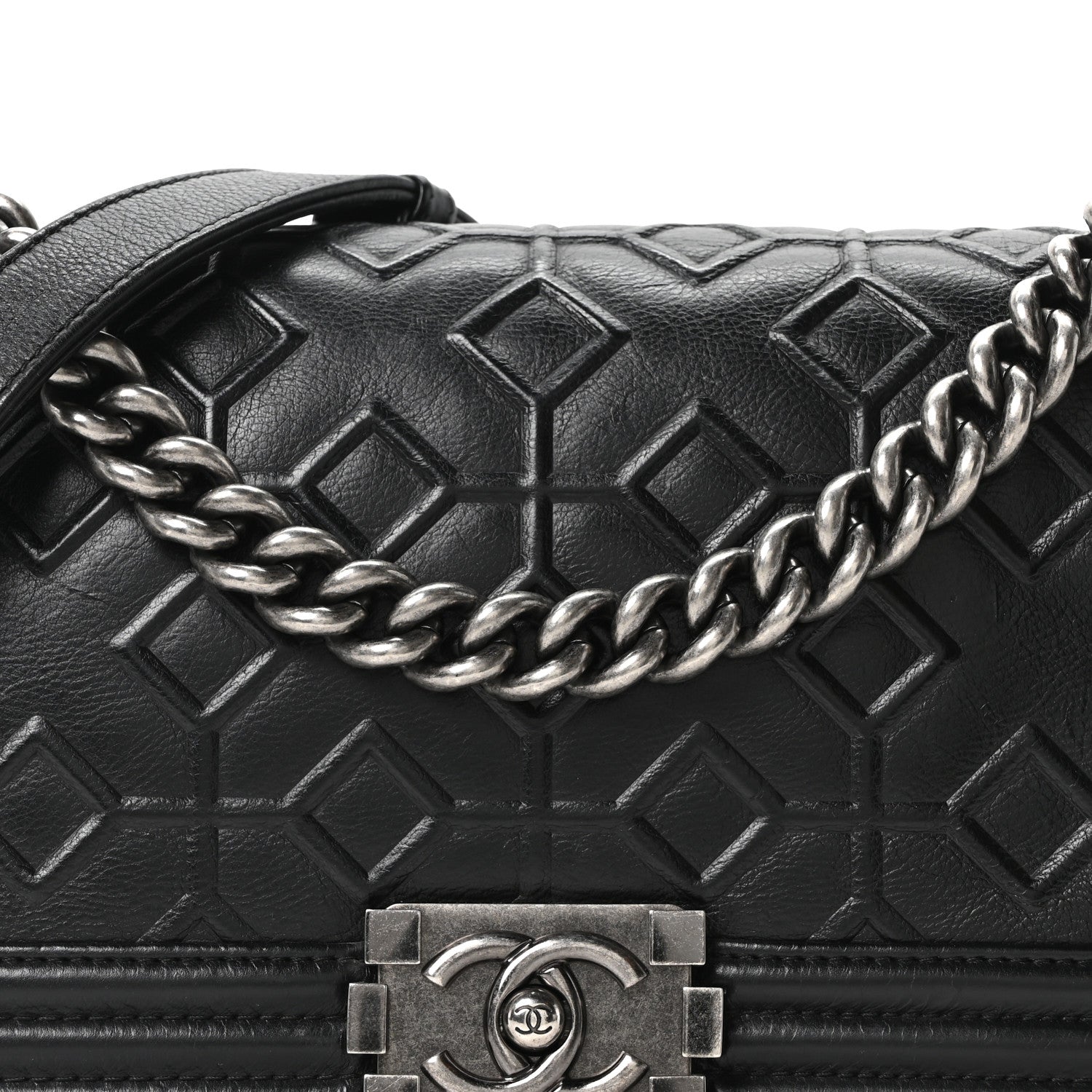 Chanel Calfskin Crystal Embossed Medium Boy Flap Black