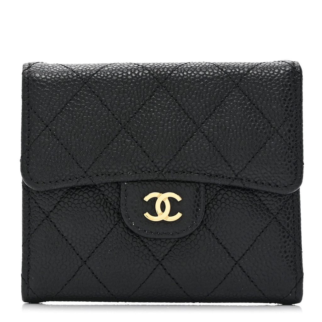 Caviar Quilted Compact Flap Wallet Black