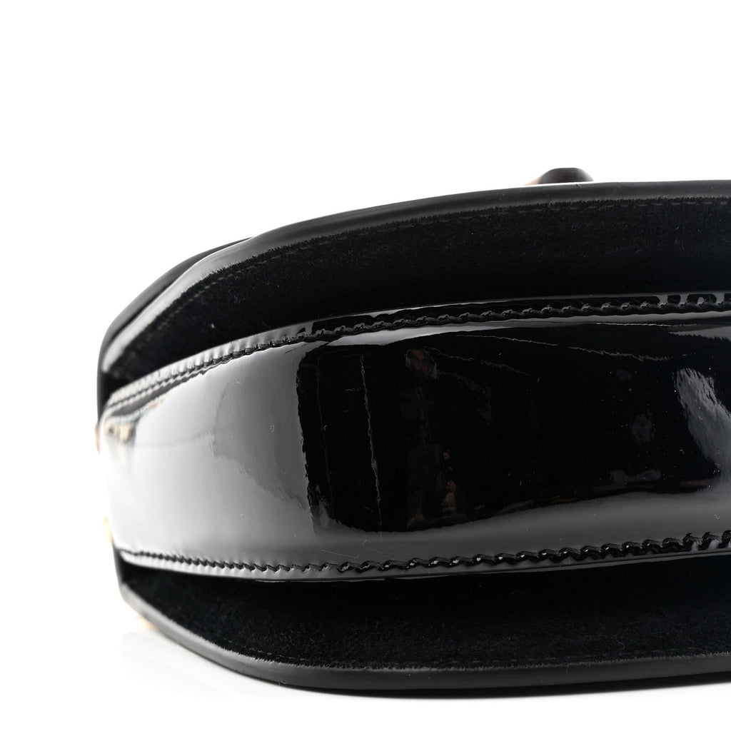 Gucci Patent Crystal Mini Bamboo 1947 Top Handle Chain Bag Black