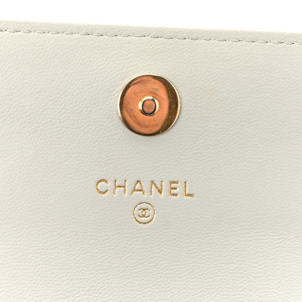 Chanel Lambskin Pearl Crush Quilted Flap Phone Holder With Chain Light Grey