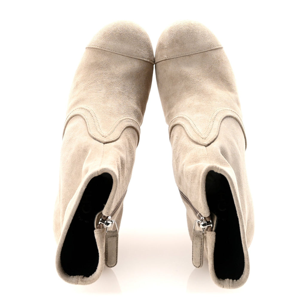 Chanel Suede Calfskin Platform Short Boots 40 Beige