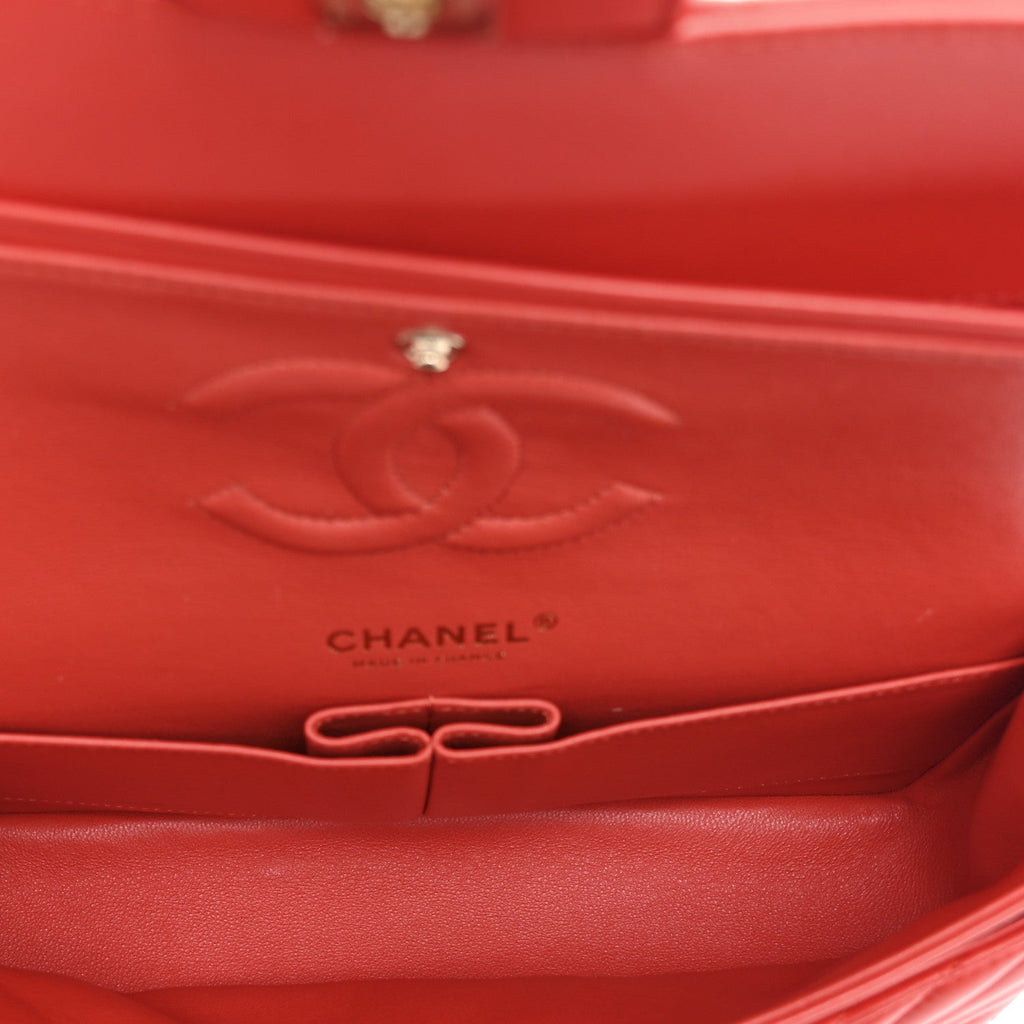 Chanel Lambskin Chevron Quilted Medium Double Flap Red