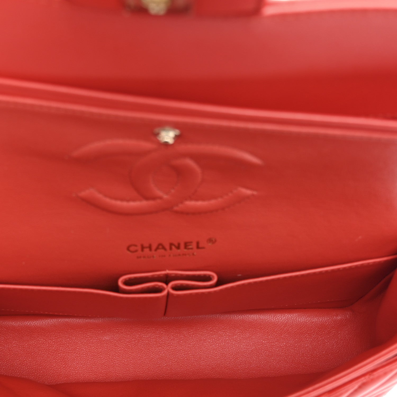Chanel Lambskin Chevron Quilted Medium Double Flap Red