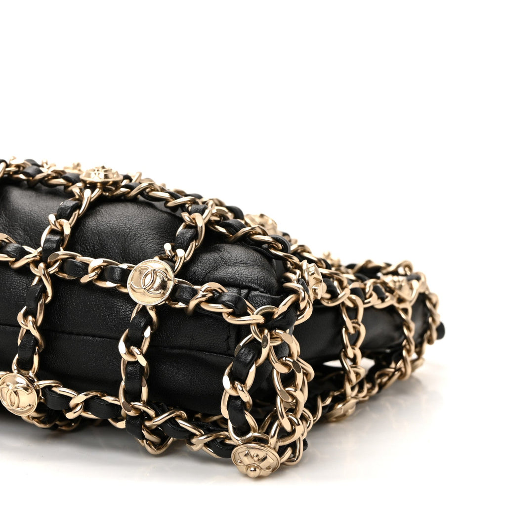 Chanel Lambskin Chain Frame Medallion Shoulder Bag Black